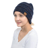 C.C. MESSY BUN PONYTAIL BEANIE - MARLED KNIT CONFETTI KNIT