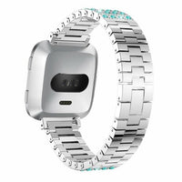 Stainless Steel Smartwatch Fitbit Versa Band with Blue Rhinestones