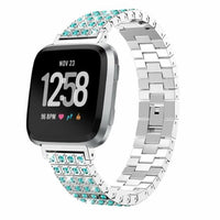 Stainless Steel Smartwatch Fitbit Versa Band with Blue Rhinestones