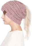 C.C. MESSY BUN PONYTAIL BEANIE - MARLED KNIT CONFETTI KNIT